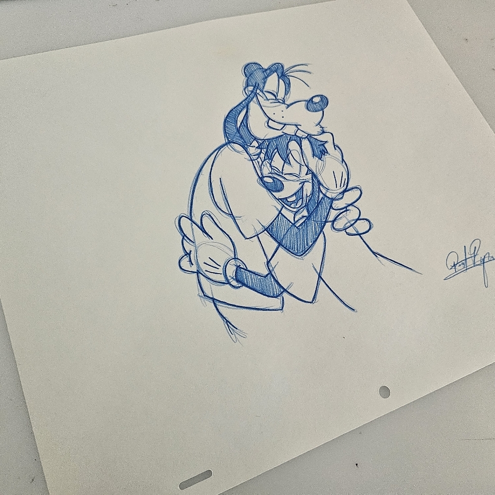 Disney Goofy And Max Hugging Drawing/Sketch Animation Art Signed - Picture 5 of 6